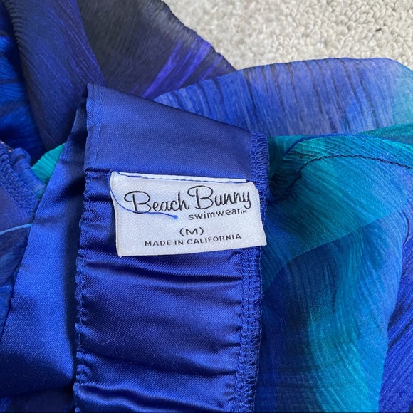 BEACH Bunny Swimwear Bikini Paradise Blue Chevron Silk Maxi Dress Coverup Size M - Picture 7 of 10